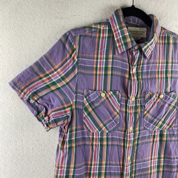 Denim & Supply Ralph Lauren Button Up Womens S Small Purple Plaid Short Sleeve - Picture 3 of 15